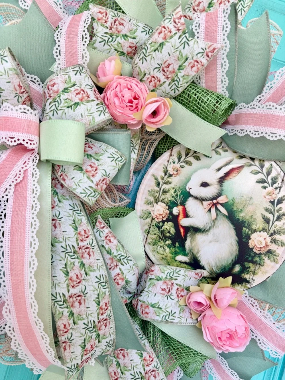 Beautiful Bunny Spring Wreath - Pastel Pink & Sage Green